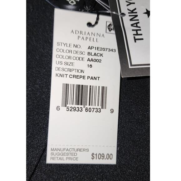 New NWT Adrianna Papell Knit Crepe‎ Drape Front Pants Black US Size 16 - Picture 10 of 10
